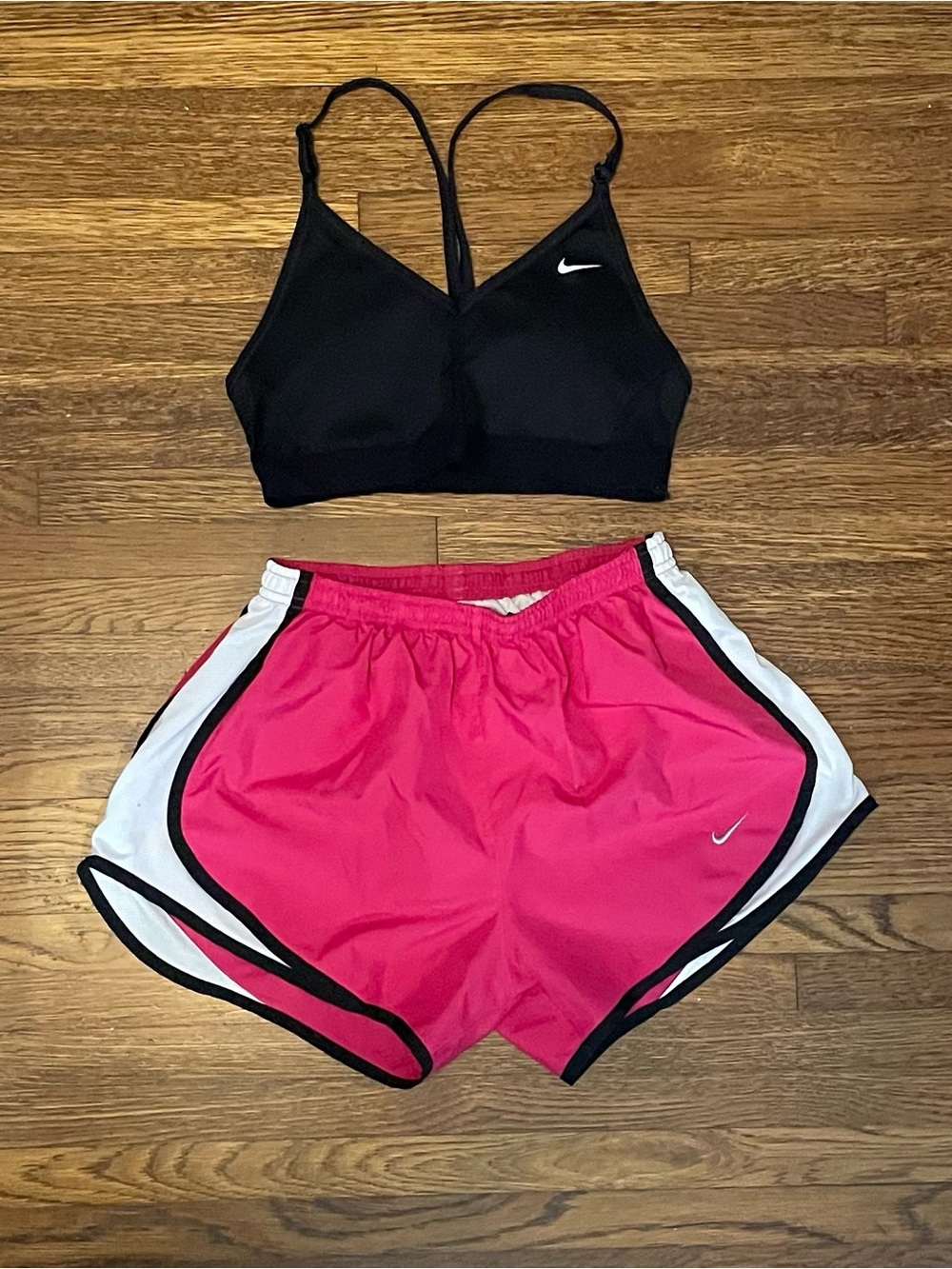 Nike Black Sports Bra + Pink Nike Running Workout Shorts Set